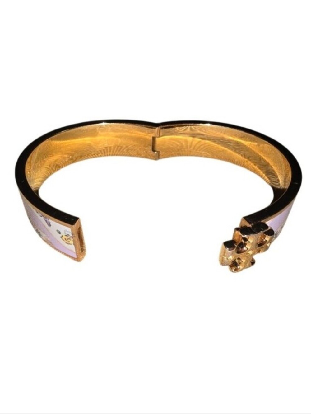 Fashion Jewelry Lavender Hinged Enamel Floral Gold-Trim Logo Hinge Bracelet - Picture 4 of 8